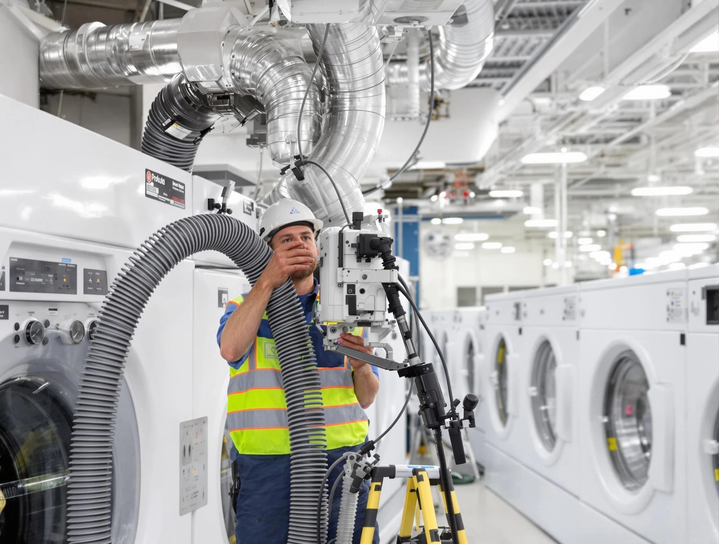 Somerville Dryer Vent Cleaning team performing commercial-grade dryer vent cleaning at a business facility in Somerville