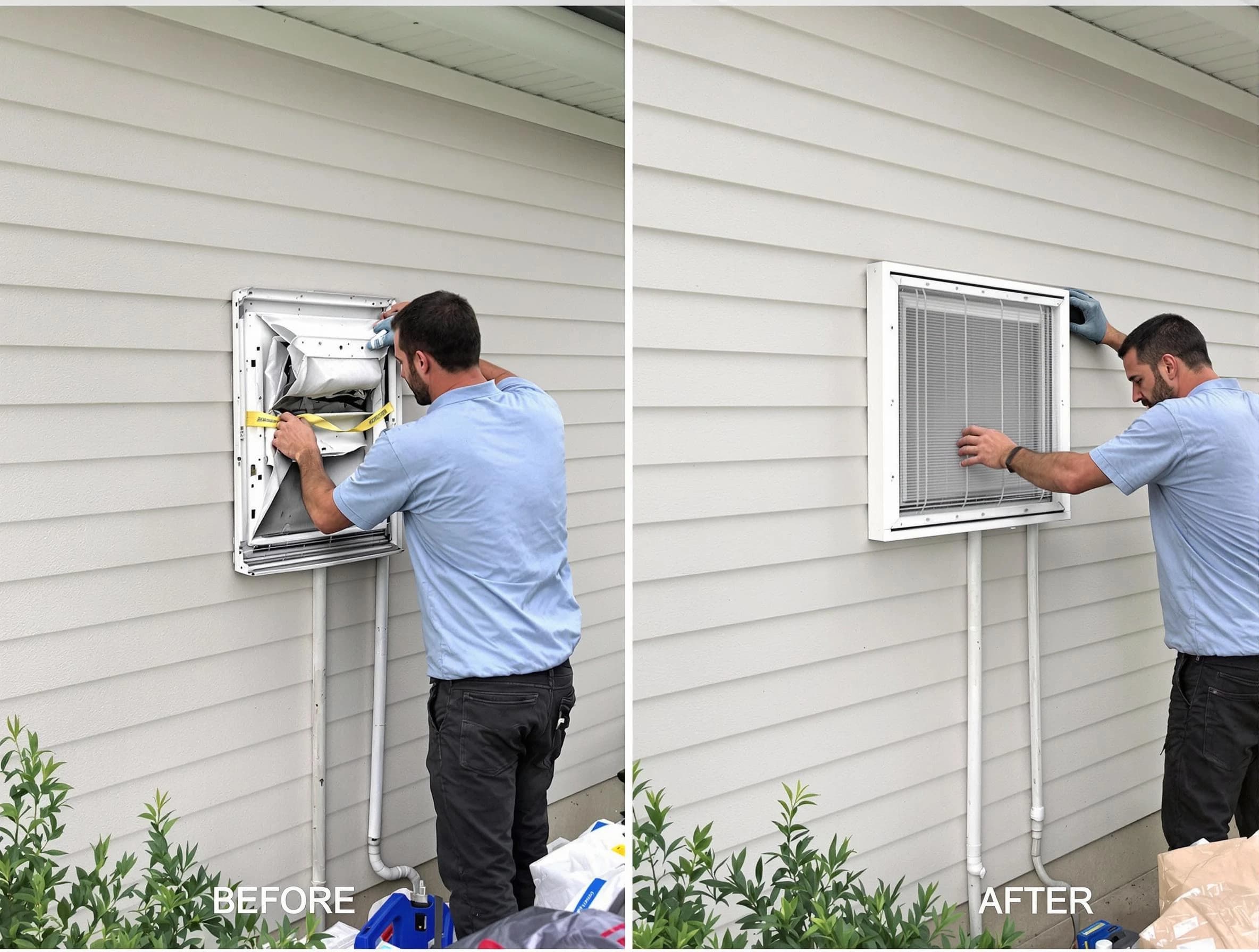 Somerville Dryer Vent Cleaning technician installing high-quality dryer vent cover at a residential property in Somerville