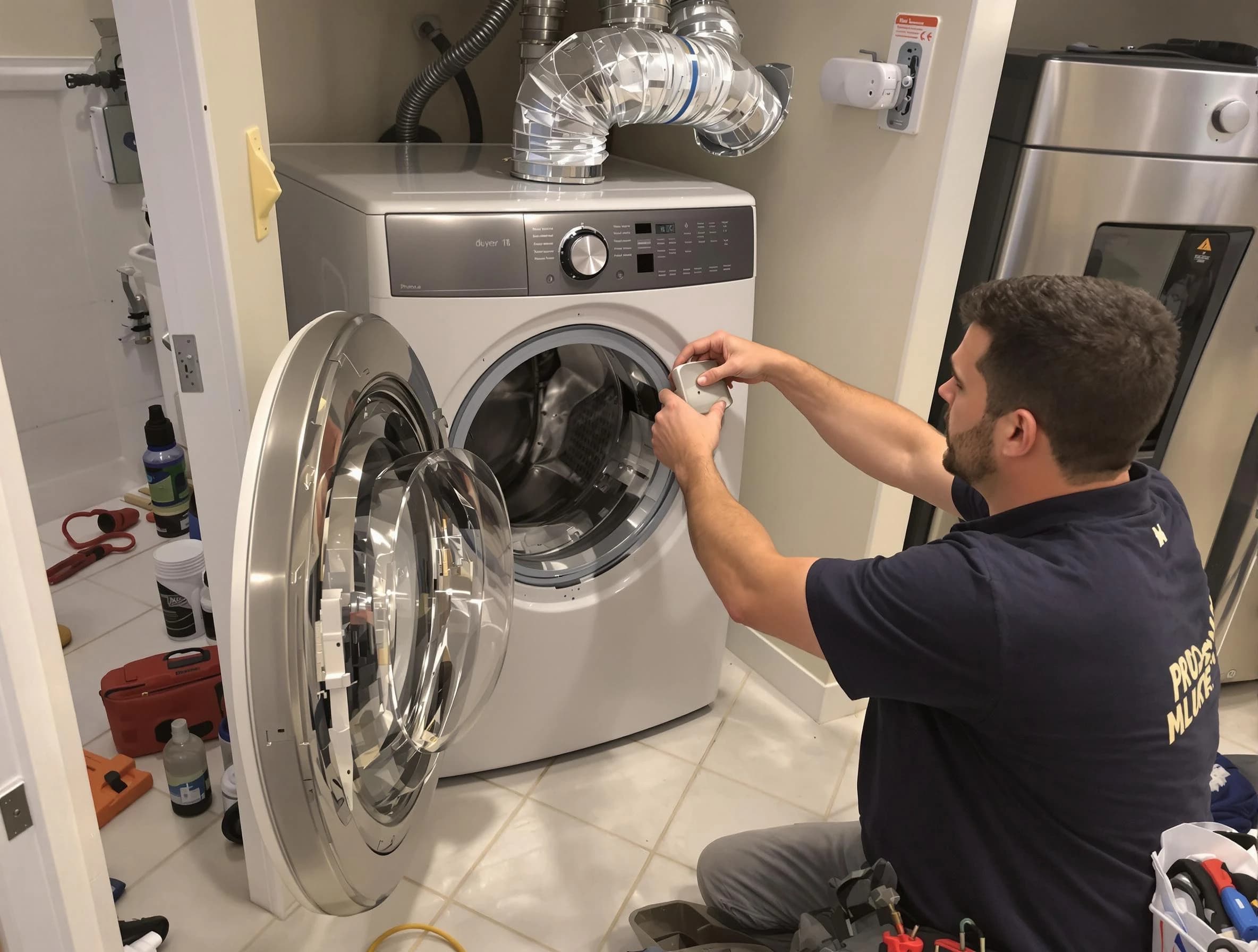 Somerville Dryer Vent Cleaning technician performing precise dryer vent hose installation in Somerville